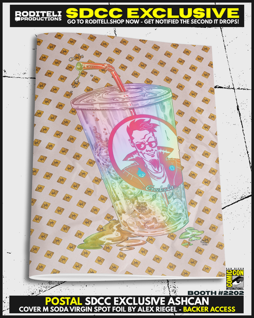 POSTAL ASHCAN COVER M SPOT FOIL SODA BY ALEX RIEGEL | SDCC EXCLUSIVE | BACKER ACCESS (ONLY 4 COPY AVAILABLE) (Copy)