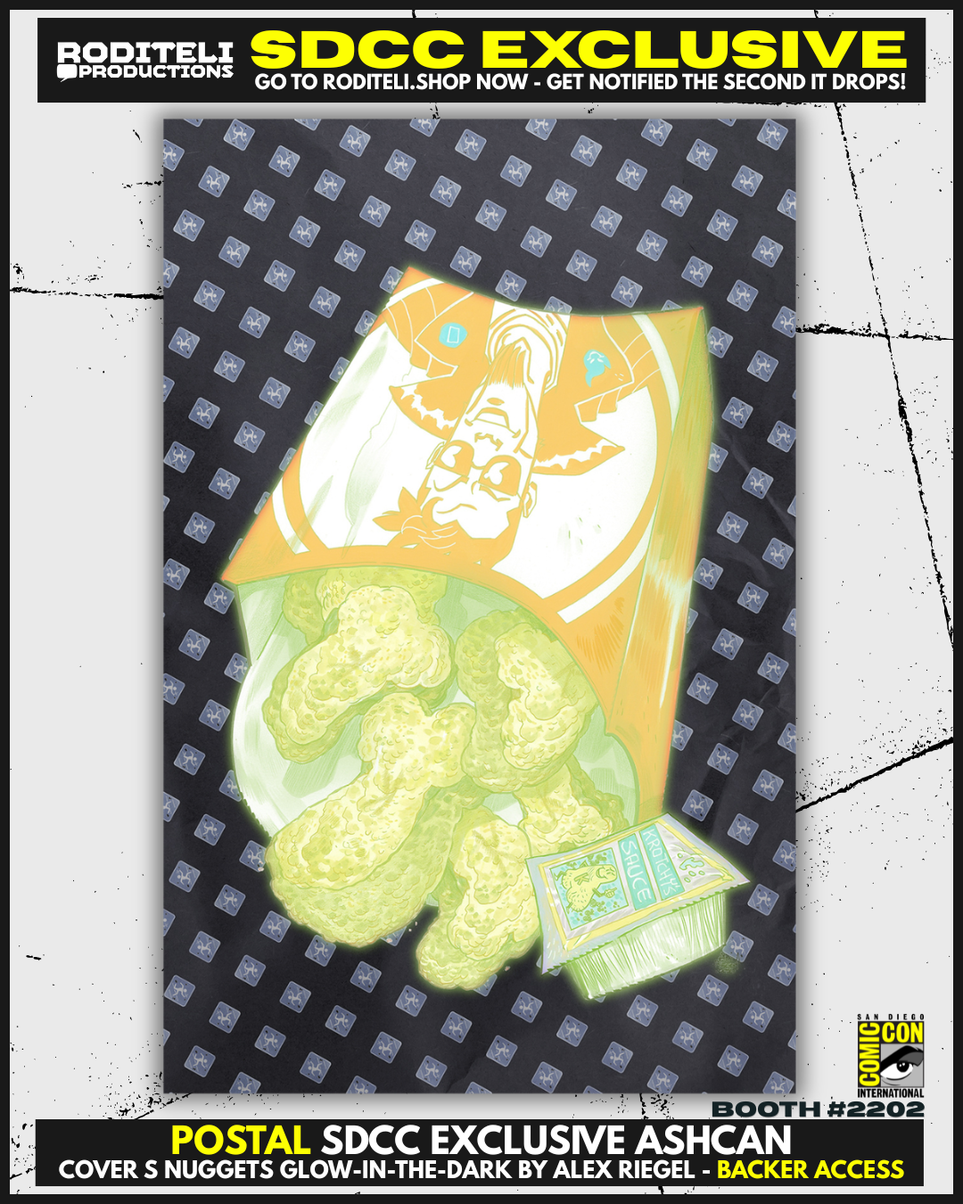 POSTAL ASHCAN COVER S NUGGETS GLOW-IN-THE-DARk BY ALEX RIEGEL | SDCC EXCLUSIVE | BACKER ACCESS (ONLY 1 COPY AVAILABLE)