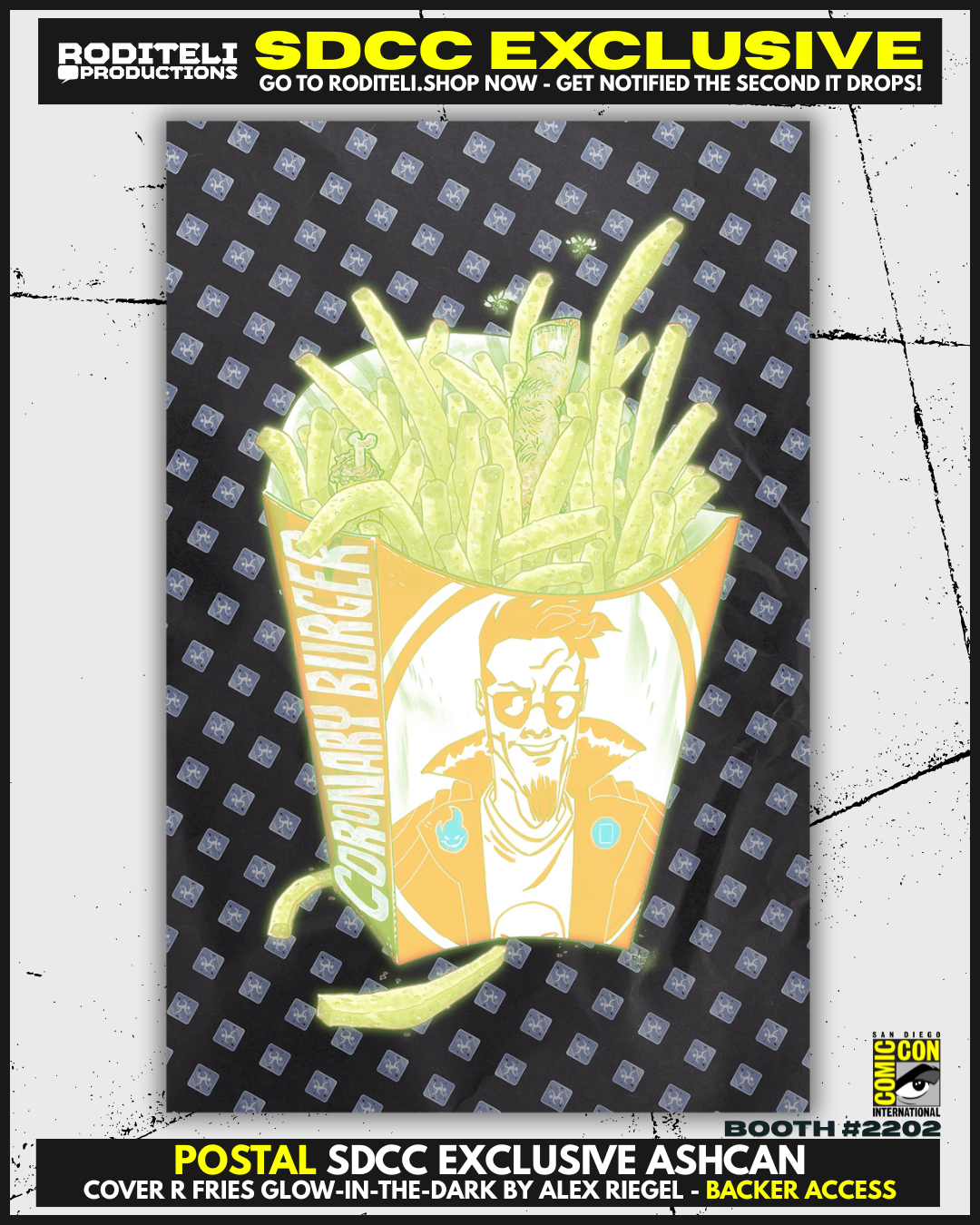 POSTAL ASHCAN COVER R FRIES GLOW-IN-THE-DARk BY ALEX RIEGEL | SDCC EXCLUSIVE | BACKER ACCESS (ONLY 1 COPY AVAILABLE)