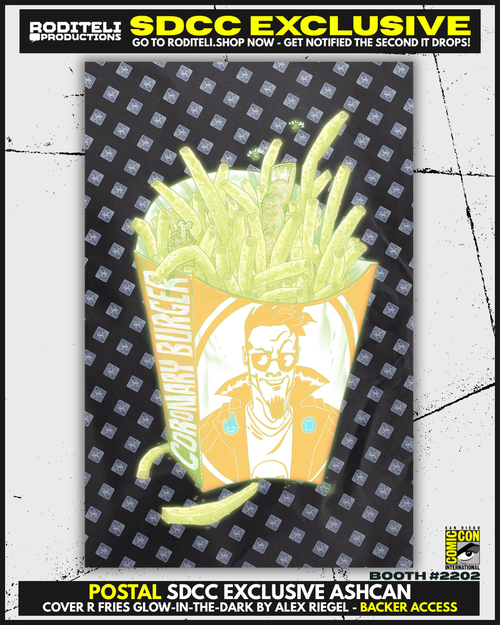 POSTAL ASHCAN COVER R FRIES GLOW-IN-THE-DARk BY ALEX RIEGEL | SDCC EXCLUSIVE | BACKER ACCESS (ONLY 1 COPY AVAILABLE)