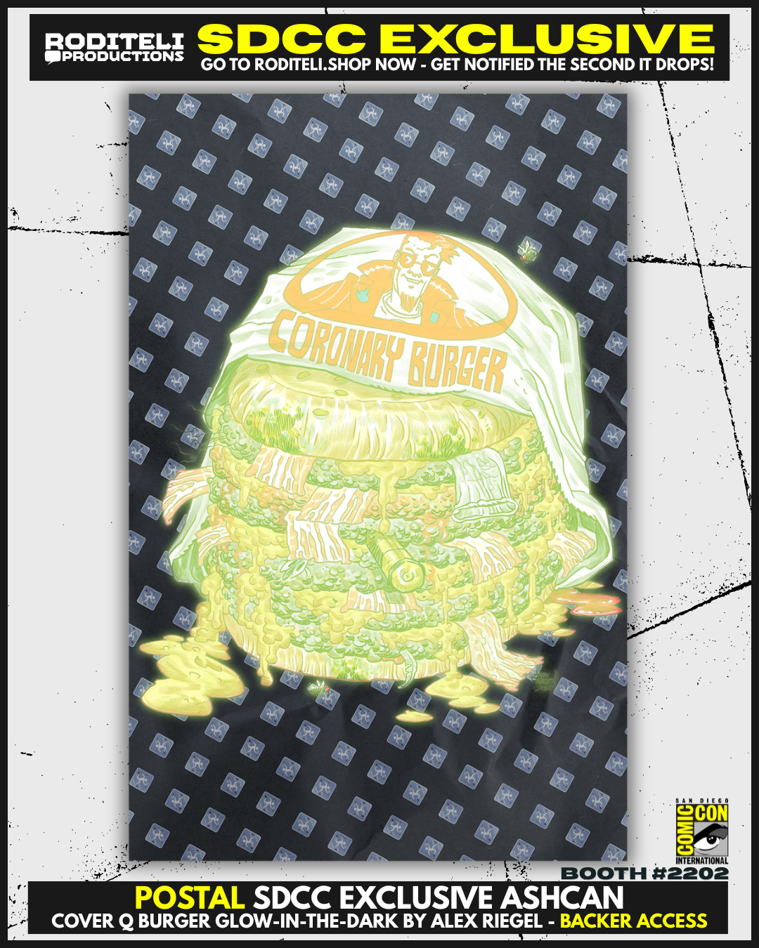 POSTAL ASHCAN COVER Q BURGER GLOW-IN-THE-DARk BY ALEX RIEGEL | SDCC EXCLUSIVE | BACKER ACCESS (ONLY 1 COPY AVAILABLE)